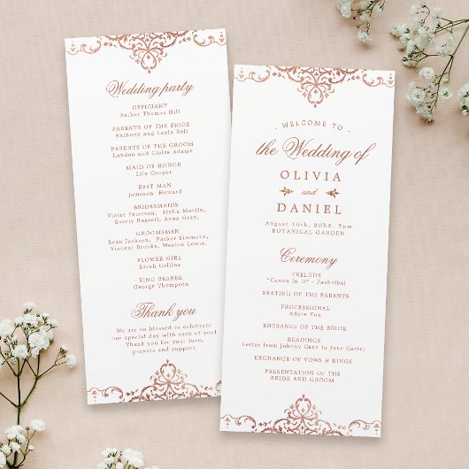 Rose Golden Romantik verzierte Hochzeit Programm