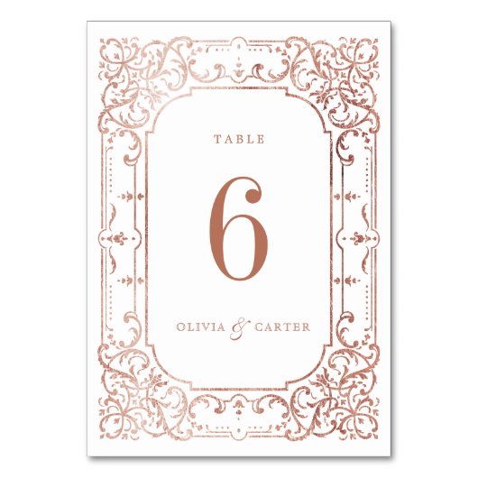 Rose Golden Romantik verzierte Hochzeit Tischnummer (Rückseite)