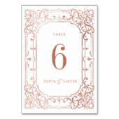 Rose Golden Romantik verzierte Hochzeit Tischnummer (Vorderseite)