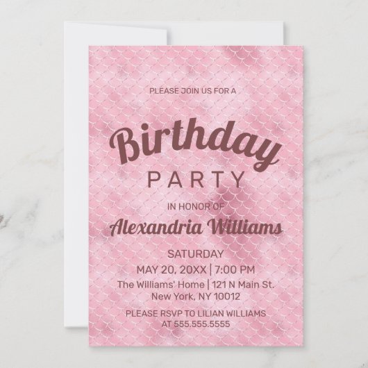 Rose Golden Rosa Glitzer Gradienten Meerjungfrau G Einladung (Vorderseite)