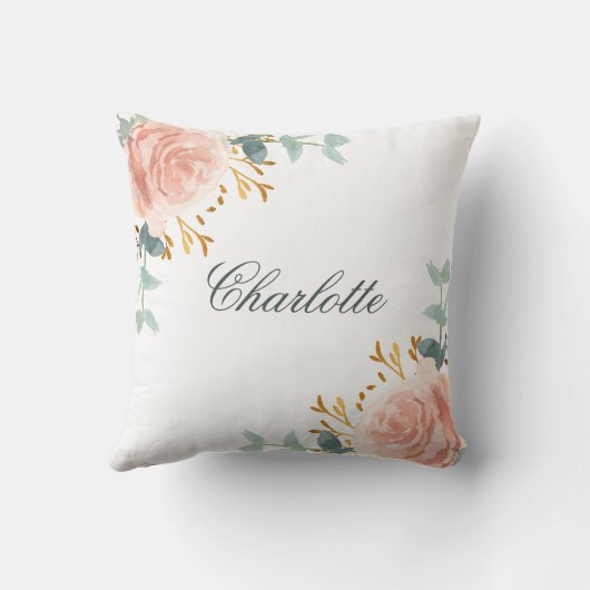 Rose Goldene Blume Grünschrift Kissen (Rückseite)