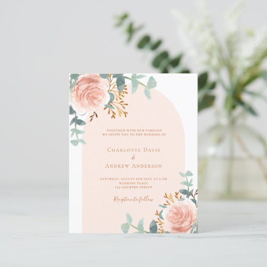 Rose Goldene Blumengrün Hochzeit (Stehend Vorderseite)