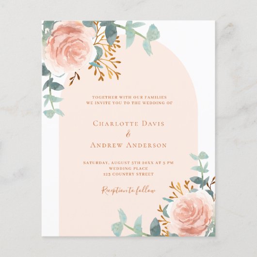 Rose Goldene Blumengrün Hochzeit (Vorderseite)