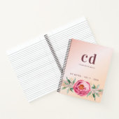 Rose Goldene Blüte Glitzer Name Monogramm Notizblock (Innenseite)
