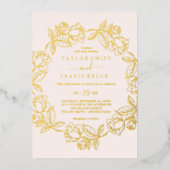 Rose Goldene Blütenhochzeit Folieneinladung (Vorderseite)
