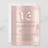 Rose goldene Eleganz, 16 . Geburtstag Einladung (Vorderseite)