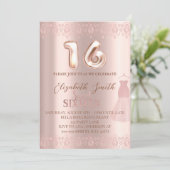 Rose goldene Eleganz, 16 . Geburtstag Einladung (Stehend Vorderseite)