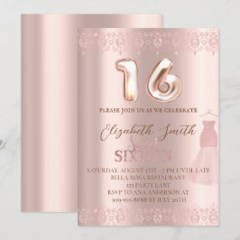 Rose goldene Eleganz, 16 . Geburtstag Einladung