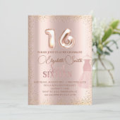 Rose goldene Eleganz, 16 . Geburtstag Einladung (Stehend Vorderseite)