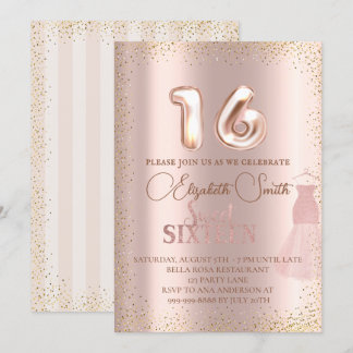Rose goldene Eleganz, 16 . Geburtstag Einladung