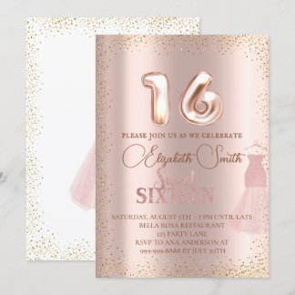 Rose goldene Eleganz, 16 . Geburtstag Einladung