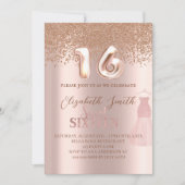 Rose goldene Eleganz, 16 . Geburtstag Einladung (Vorderseite)
