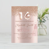 Rose goldene Eleganz, 16 . Geburtstag Einladung (Stehend Vorderseite)