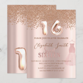 Rose goldene Eleganz, 16 . Geburtstag Einladung