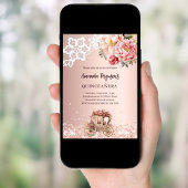 Rose goldene Flora Spitzen Kutsche Quinceanera Einladung