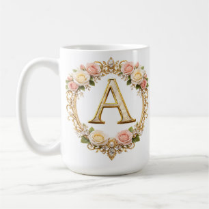 Rosé-Goldene Florale Monogramm Buchstabe A Hochzei Kaffeetasse