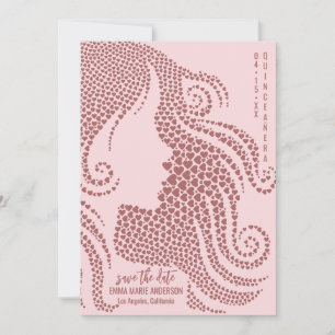 Rose Goldene Frauen Silhouette im Herzen Quinceñer Save The Date