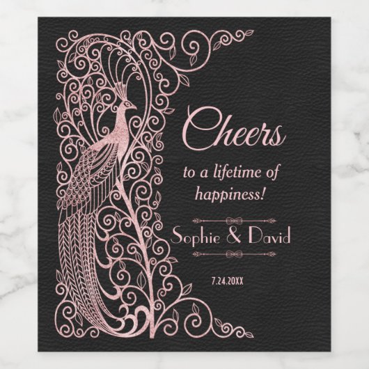 Rose Goldene Kunst-Déco Weinetikett (Einzelnes Label)