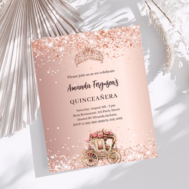 Rose Goldene Kutsche Tiara Einladung Quinceanera (Von Creator hochgeladen)