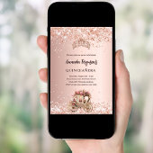 Rose Goldene Kutsche Tiara Glitzer Quinceanera Einladung