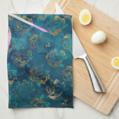 Rose Goldene Libelle im türkisfarbenen Blumenhinte Geschirrtuch (Viertel Falte)