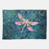 Rose Goldene Libelle im türkisfarbenen Blumenhinte Geschirrtuch (Horizontal)