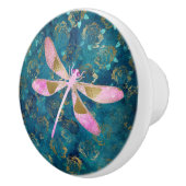 Rose Goldene Libelle im türkisfarbenen Blumenhinte Keramikknauf (Rechts)