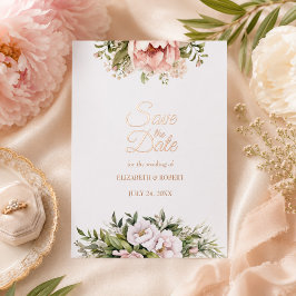 Rose Goldene Pfirsich und Blüten Save the Date Folieneinladung