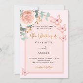 Rose Goldene Pfirsichgrüne Arkadenhochzeit Einladung (Vorderseite)