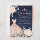 Rose Goldene Quinceanera Einladung (Vorderseite)