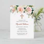 Rose Goldene Rosa Blumengymnastik Taufe Foil Einla Folieneinladung (Stehend vorne)