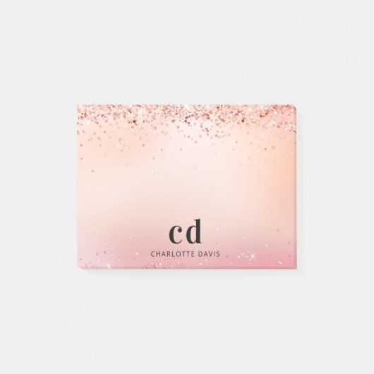 Rose Goldene Rosa Monogramm Post-it Klebezettel (Vorderseite)