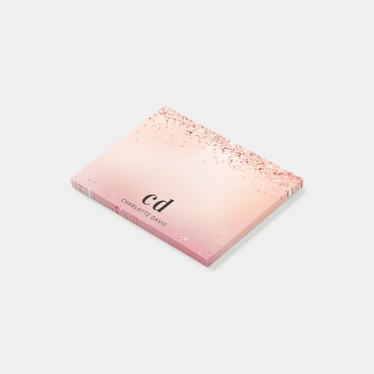 Rose Goldene Rosa Monogramm Post-it Klebezettel (angewinkelt)