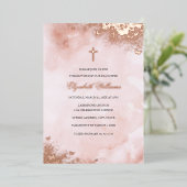 Rose Goldene Rosa Schmetterling Cross Girl Taufe Folieneinladung (Stehend vorne)