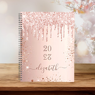 Rose Goldene Rose Glitzer Tropfen Monogramm Name 2 Planer