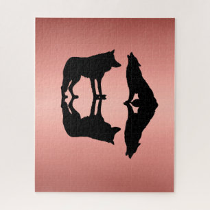 Rose goldene Silhouetten des Wölftpuzzles Puzzle