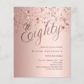 Rose goldene Sterne Budget 80. Geburtstagseinladun (Vorderseite)