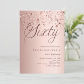 Rose goldene Sterne Drehbuch 60. Geburtstag Einladung (Stehend Vorderseite)