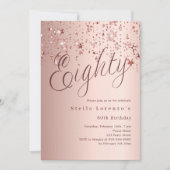 Rose goldene Sterne Drehbuch 80. Geburtstag Einladung (Vorderseite)