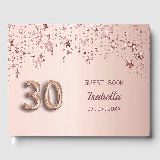 Rose goldene Sterne heißt 30. Geburtstag Gästebuch (Vorderseite)