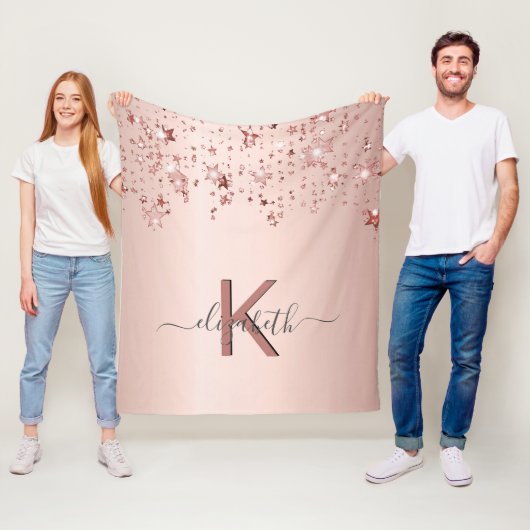 Rose Goldene Sterne Monogramm Name elegant Fleecedecke (Beispiel)