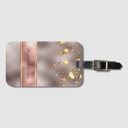Rose goldene Sterne nennen elegant Gepäckanhänger (Vorderseite (Horizontal))