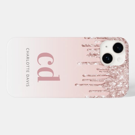 Rose Goldene Tropfen Monogramm Case-Mate iPhone Hülle (Rückseite (Horizontal))
