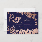 Rose Goldene Typografie Blumenmarinebräu Blaue uAw RSVP Karte (Vorderseite)