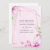 Rose Goldene und rosa Magnolia Geometrische Hochze Save The Date (Vorne/Hinten)