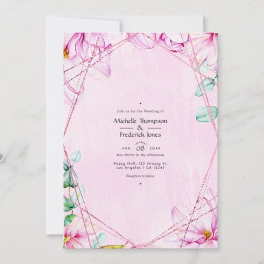 Rose Goldene und rosafarbene, geometrische Hochzei Einladung (Vorderseite)