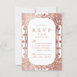 Rose Goldene verzierte romantische Hochzeit RSVP Karte