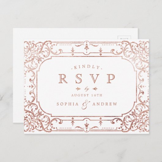 Rose Goldene verzierte UAWG Einladungspostkarte (Vorne/Hinten)