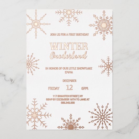 Rose Goldene Winterlandschaft Einladung (Vorderseite)