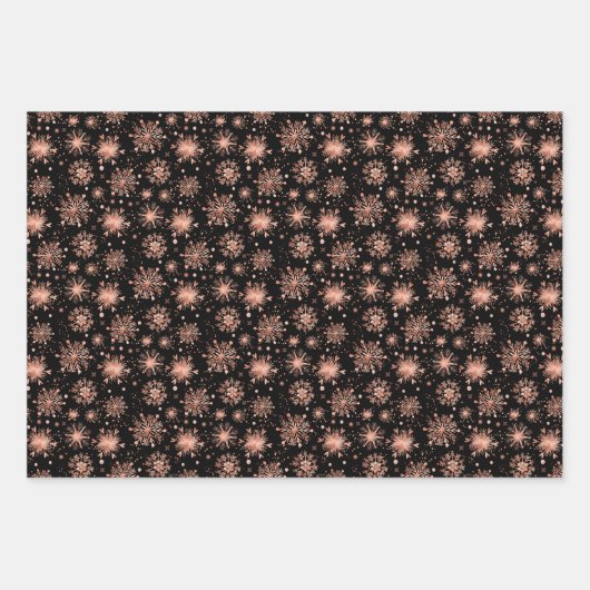 Rose Goldene Winterschneeflocken auf weißem Muster Geschenkpapier Set (Vorderseite 3)